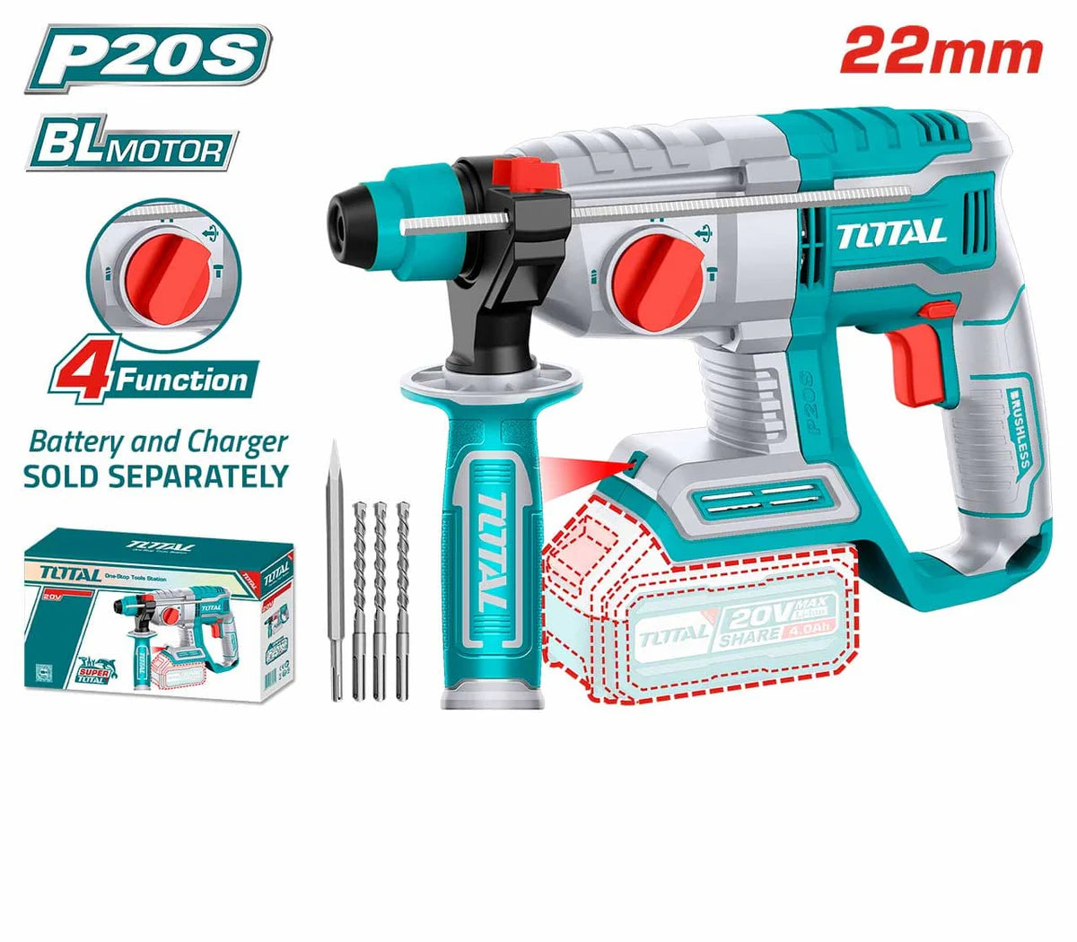 Total-Cordless-rotary-hammer-20V-TRHLI20208-Marvi_Sons